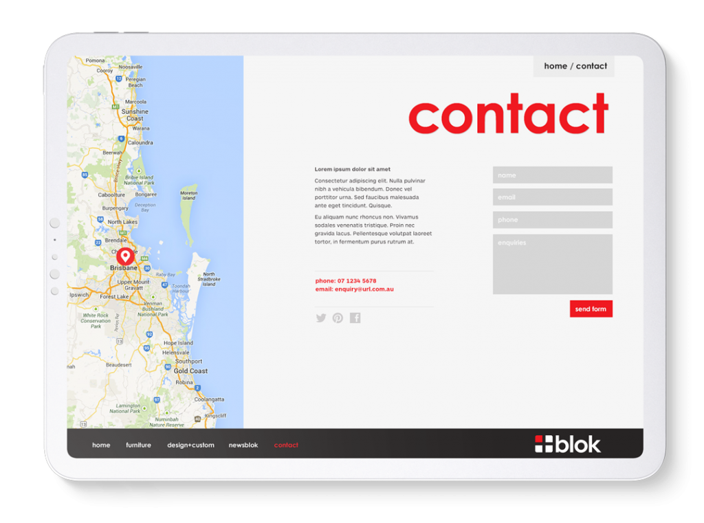 A contact page with live map